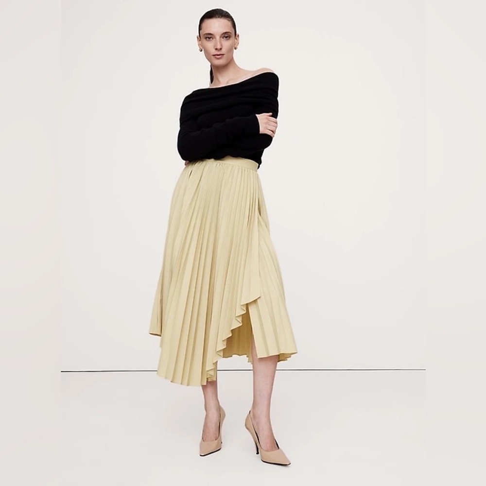 Pleated Asymmetrical Midi Skirt